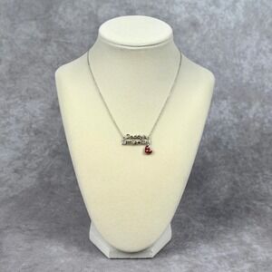 Daddy's Little Girl Necklace Silver Tone Red Heart Enamel Crystal Charm Kids